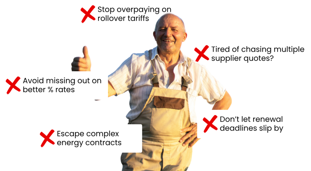 Farmer with pain points around him