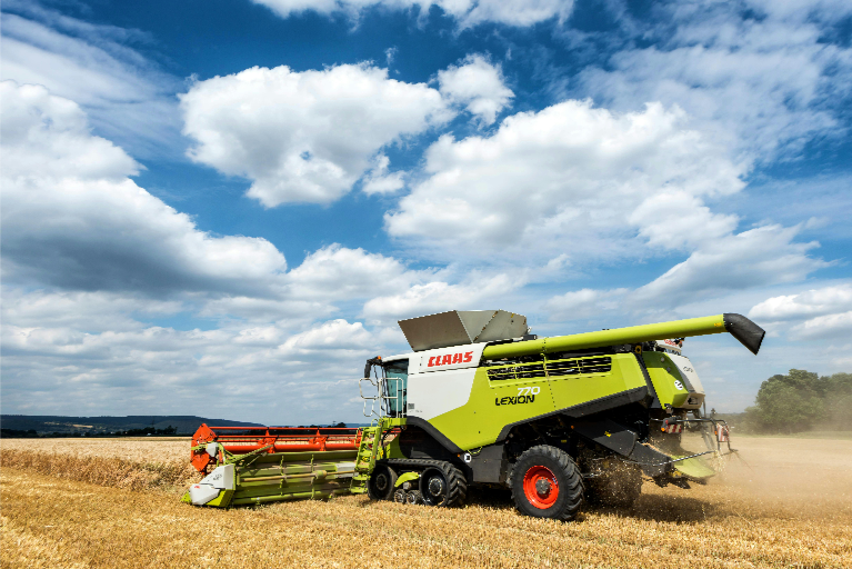 combine harvester in a field