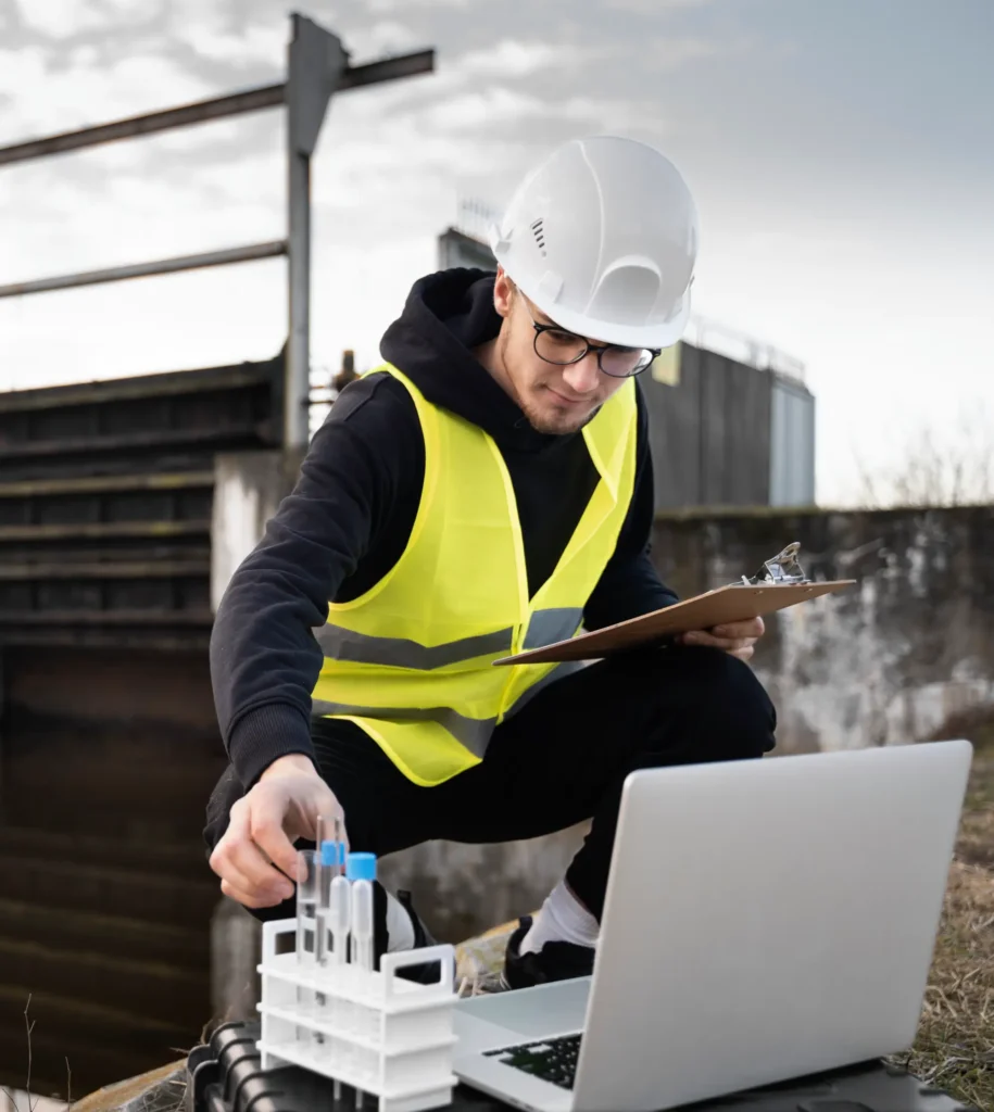 full-shot-engineer-with-laptop-outdoors